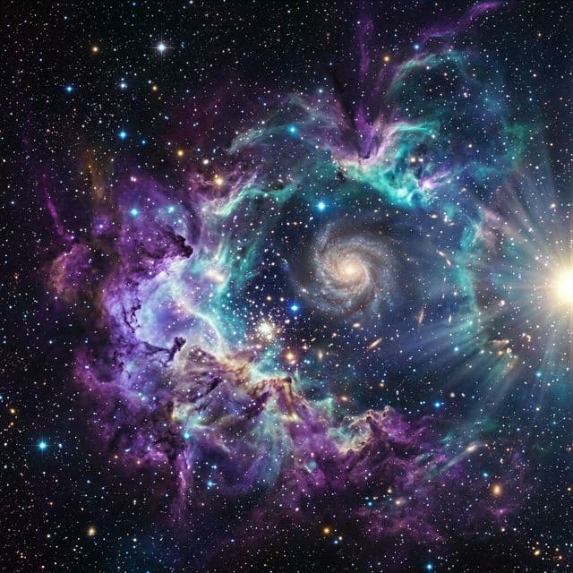 Cosmic nebula vortex in purple and teal colors